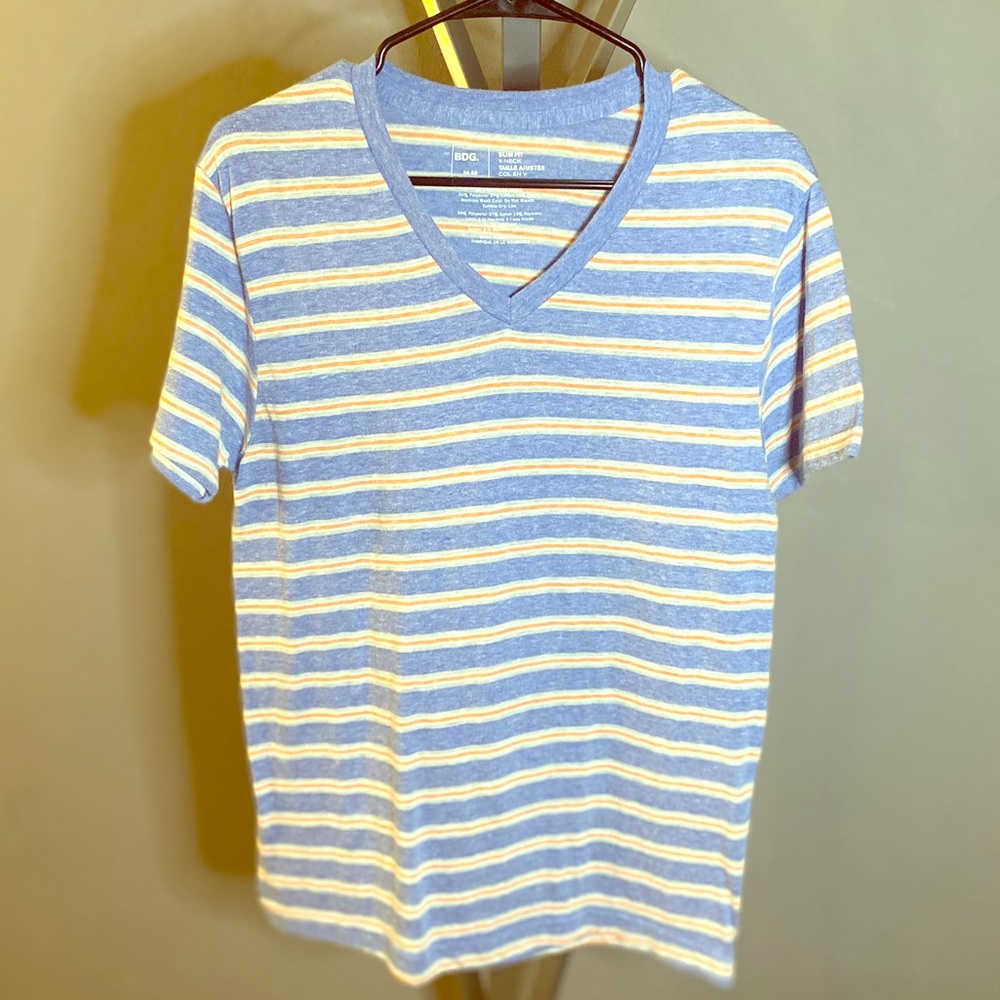 UO Men’s Striped Blue/Orange V-Neck T-Shirt